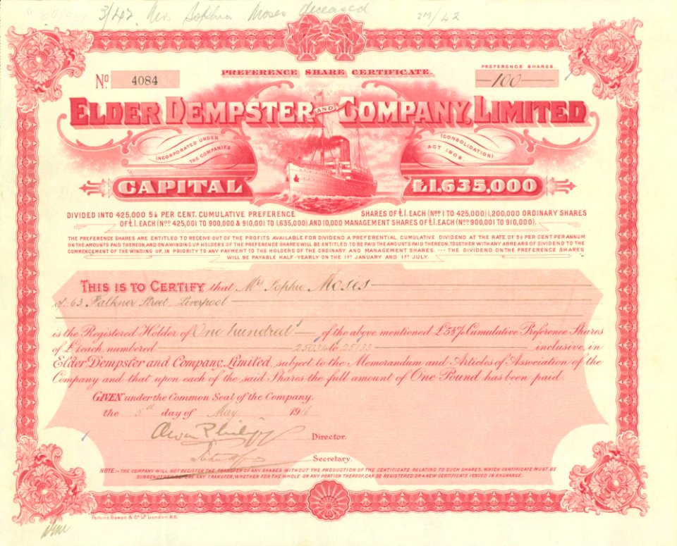 Elder Dempster and Company, Ltd 1916