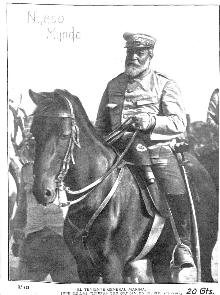El teniente general Marina, jefe de las fuerzas que operan en el Rif, de Campúa, Nuevo Mundo, 05-08-1909