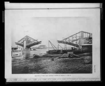 Erection of west arch (of the St. Louis Bridge), showing cables to joints 6, 9, and 12 LCCN2003656236