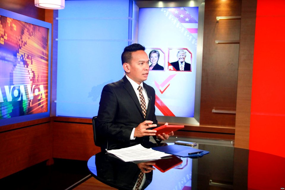 Election night 2016 VOA Indonesian host in studio