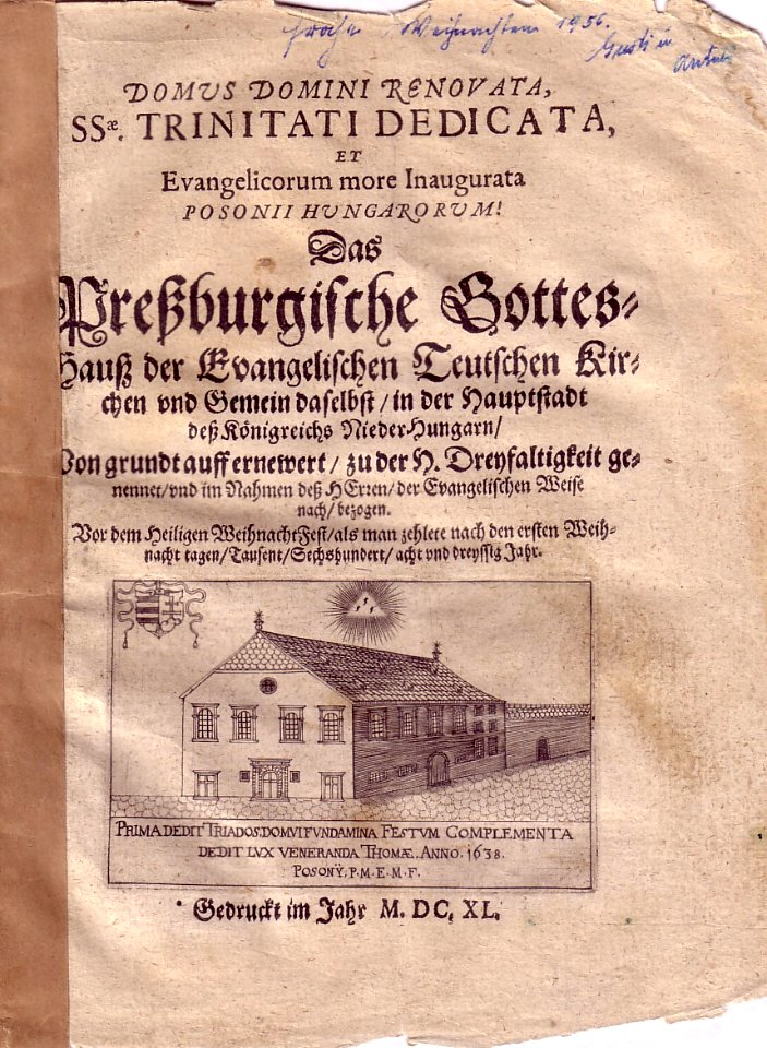 Festschrift- Einweihung der Deutschen Ev. Kirche in Pressburg (1638)