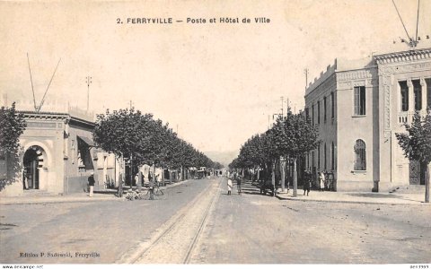 Ferryville (Menzel Bourguiba), Tunisie - Poste et Hôtel de Ville - Voie ferrée du Tramway