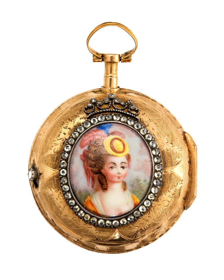 Fickur med boett av guld med miniatyrporträtt i emalj, 1700-tal - Hallwylska museet - 110409