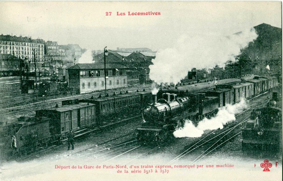 FF 27 - LES LOCOMOTIVES - Départ de la Gare du Nord, d'un train express, remorqué par une machine de la série 3513 à 3537