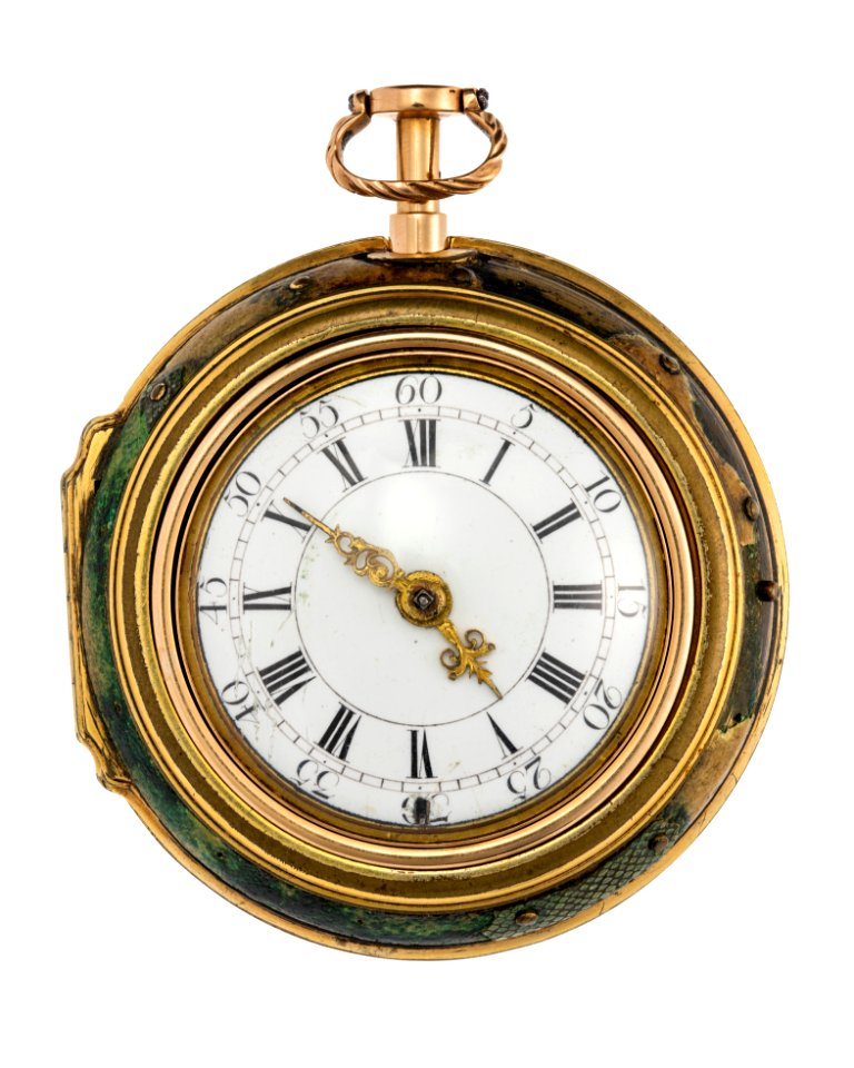 Fickur med yttre boett av förgylld brons samt grönfärgat hajskinn, 1753 - Hallwylska museet - 110447