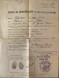 Fiche 3605 du centre de démobilisation de Roanne (septembre 1940)