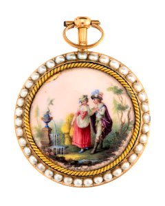 Fickur med boett av guld med pärlor och miniatyrmålning i emalj, 1700-tal - Hallwylska museet - 110418 photo