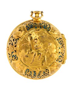 Fickur med boett av guld med figurscen i dekoren, 1700-tal - Hallwylska museet - 110438