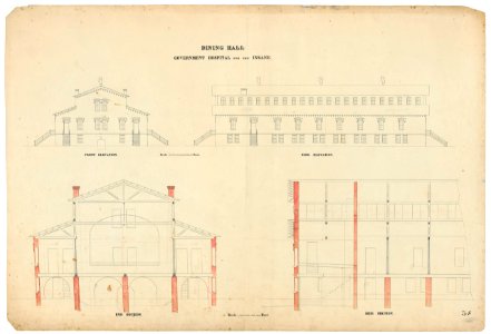 Government Hospital for the Insane (Saint Elizabeths Hospital), Washington, D.C. Dining hall. Elevations and sections LCCN2013648659