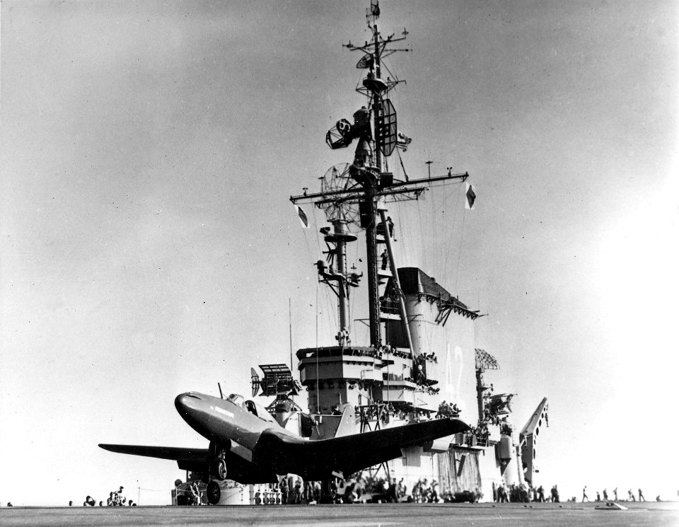FH-1 Phantom taking off from CVB-42 1946