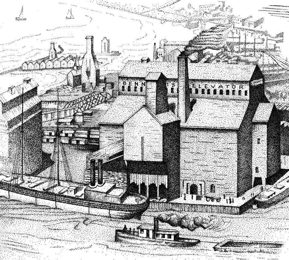 Grain elevator sketch of 19th century photo