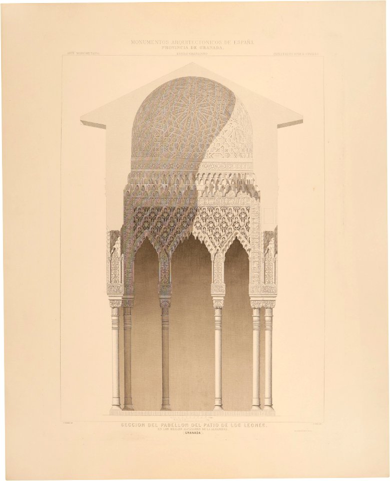 Granada. Sección del pabellón del Patio de los Leones, en los Reales Alcázares de la Alhambra