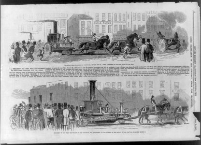 Grand Celebration of the Cincinnati Steam Fire Dept. in honor of the opening of the Ohio and Mississippi Railroad. A Steamer of the fire dept. of Cincinnati turning out to a fire; LCCN2006677829