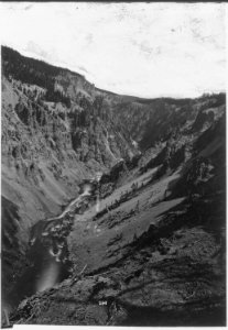 Grand Canyon of the Yellowstone, looking down from over the lower falls, west side. - NARA - 516693 photo