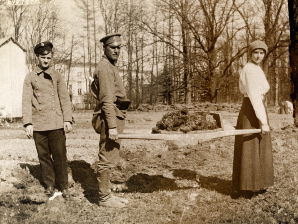Grand Duchess Tatiana working outside Alexander Palace during internment at Tsarskoe-Selo 1917