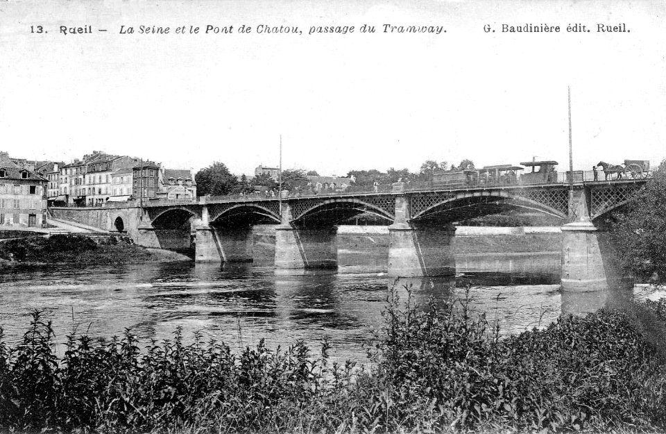 Grand pont de Chatou tramway vers 1905 Baudinière