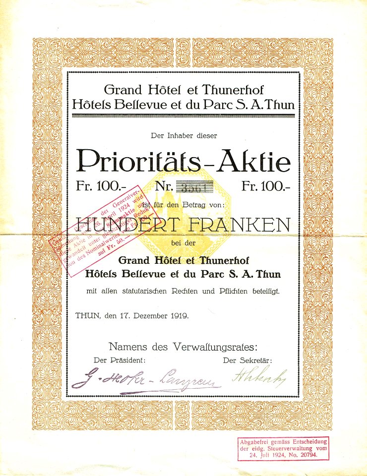 Grand Hotel et Thunerhof 1919