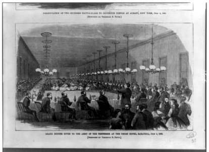 Grand dinner given to the Army of the Tennessee at the Union Hotel, Saratoga, July 4, 1865 - sketched by Theodore R. Davis. LCCN89706324
