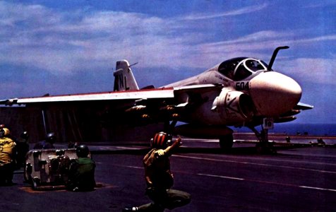Grumman A-6A Intruder of VMA(AW)-224 is launched from USS Coral Sea (CVA-43), circa in 1972