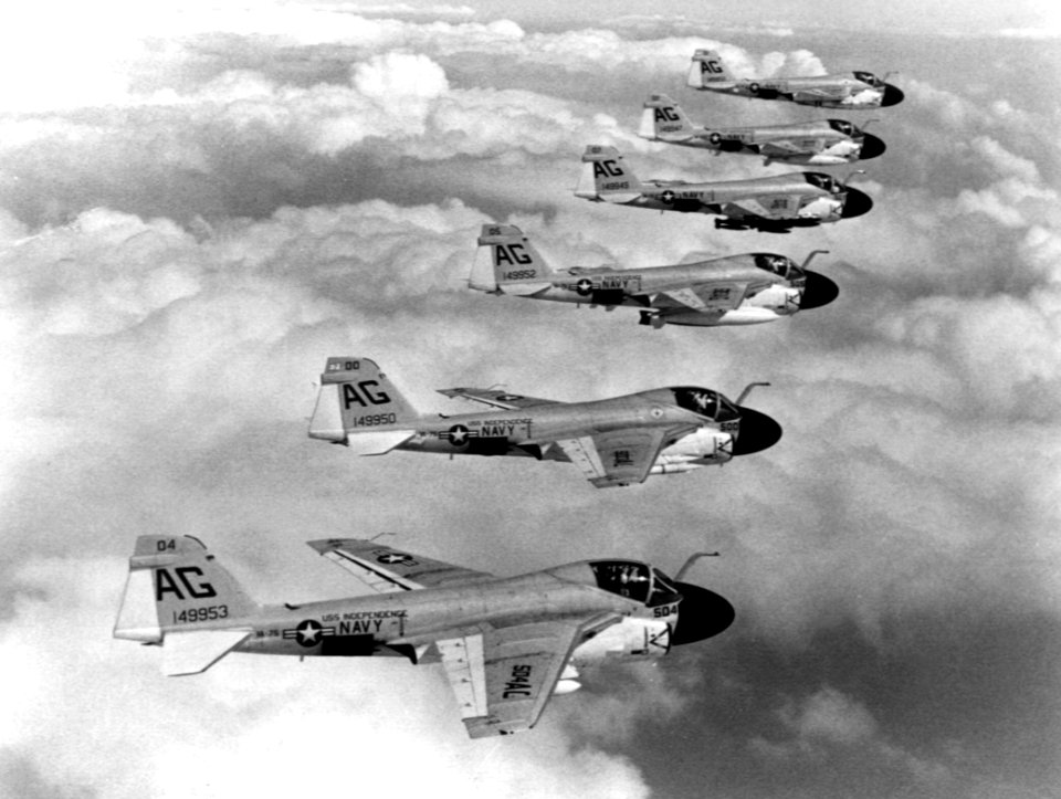 Grumman A-6A Intruders of VA-75 in flight c1964