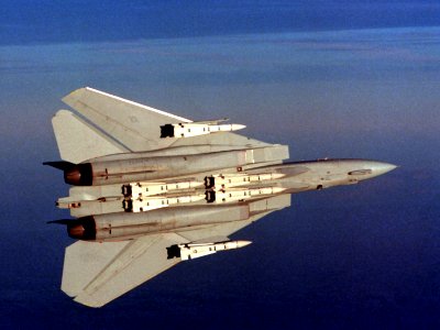 Grumman F-14B Tomcat of VF-211 in flight in 1989, armed with six AIM-54 Phoenix missiles (6452250)