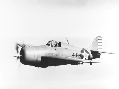 Grumman F4F-4 Wildcat of VF-41 in flight, in early 1942 (80-G-7026)
