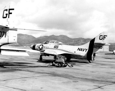 Grumman QF-9G Cougar of VU-8 at at Naval Station Roosevelt Roads on 17 June 1965 (NNAM.2011.113.127)