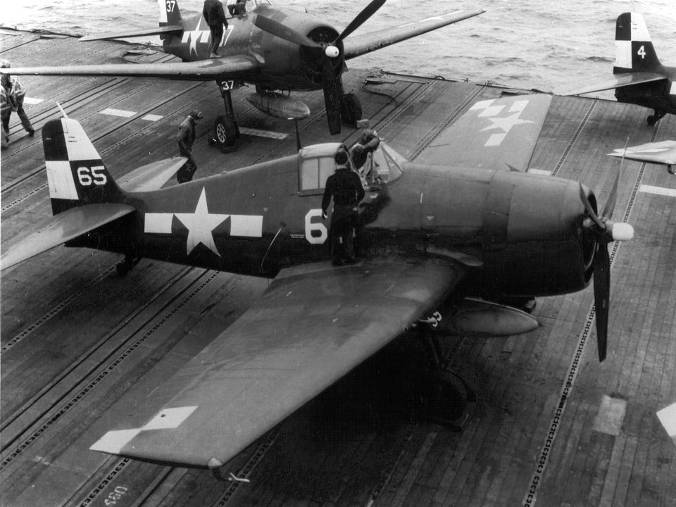 Grumman F6F-5 Hellcat of VF-17) aboard USS Hornet (CV-12), in 1945 (NNAM.1996.253.7180.039)