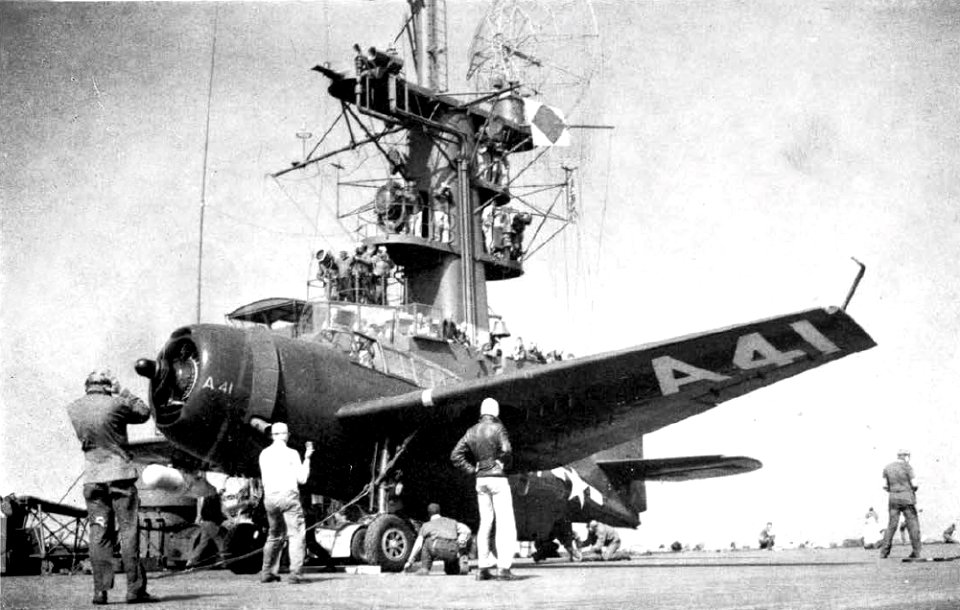 Grumman TBM Avenger aboard USS Bairoko (CVE-115), circa in 1945