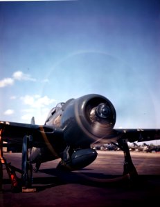 Grumman F8F-1 Bearcat is warming up its engine, circa 1945 (80-G-K-15900)