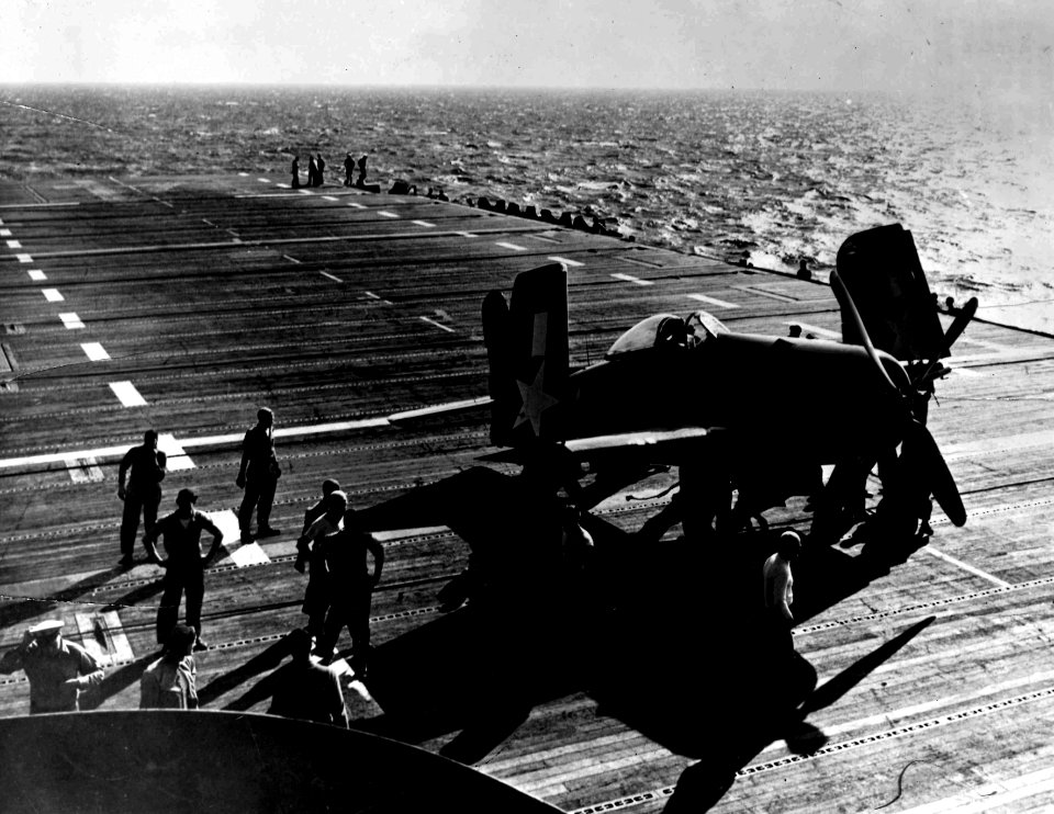 Grumman F8F Bearcat aboard USS Ranger (CV-4), circa in 1945 (153724589)