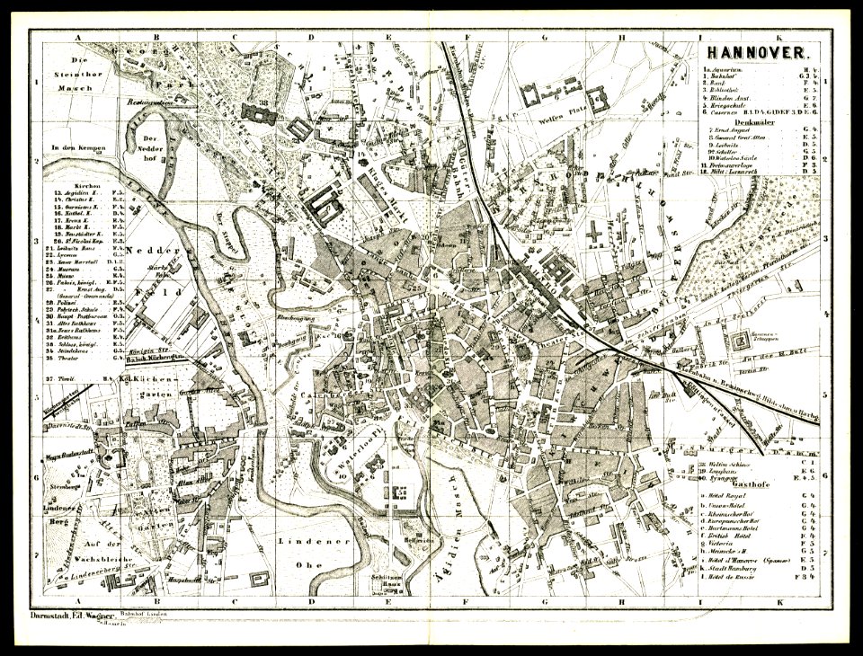 Hannover Stadtplan 1873 Ed. Wagner, Darmstadt. 600dpi