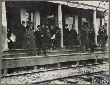 Hanover Junction, Pennsylvania, 1863, Hanover Junction station. Detail of crowd waiting on platform LCCN2012649997 photo