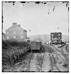 Hanover Junction, Pennsylvania. View of railroad station and boxcars LOC cwpb.01533