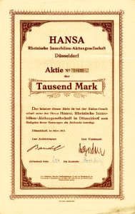 HANSA Rheinische Immobilien-AG 1923