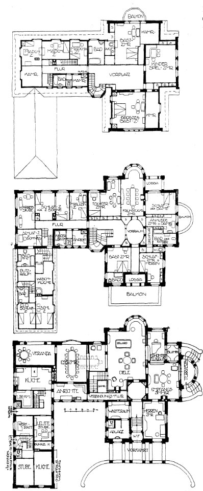 Heilbronn Grundriss der Villa Rümelin Lerchenstr. Ecke Alexanderstr.Dachgeschoss, Obergeschoss und Erdgeschoss