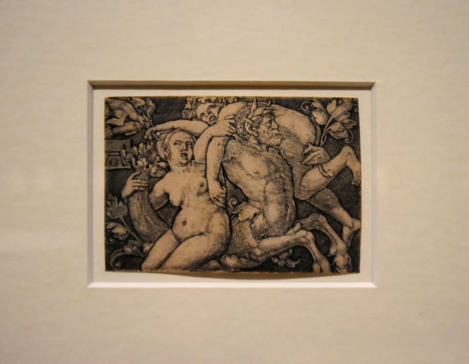 Heinrich Aldegrever - Ornamento con un tritón raptando a dos nereidas