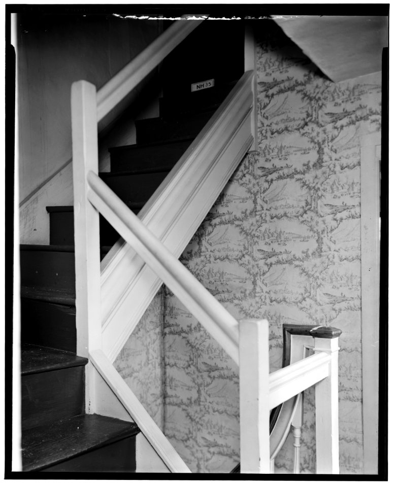 Historical American Buildings Survey L. C. Durette, Photographer Oct. 18, 1936 STAIRS TO ATTIC - Colonel Paul Wentworth House, Dover Street (moved to MA, Dover), Dover, Strafford HABS NH,9-SALFA,1-32