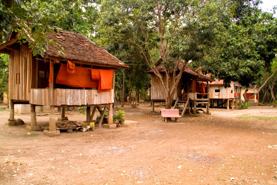 Houses sit on wooden stilts