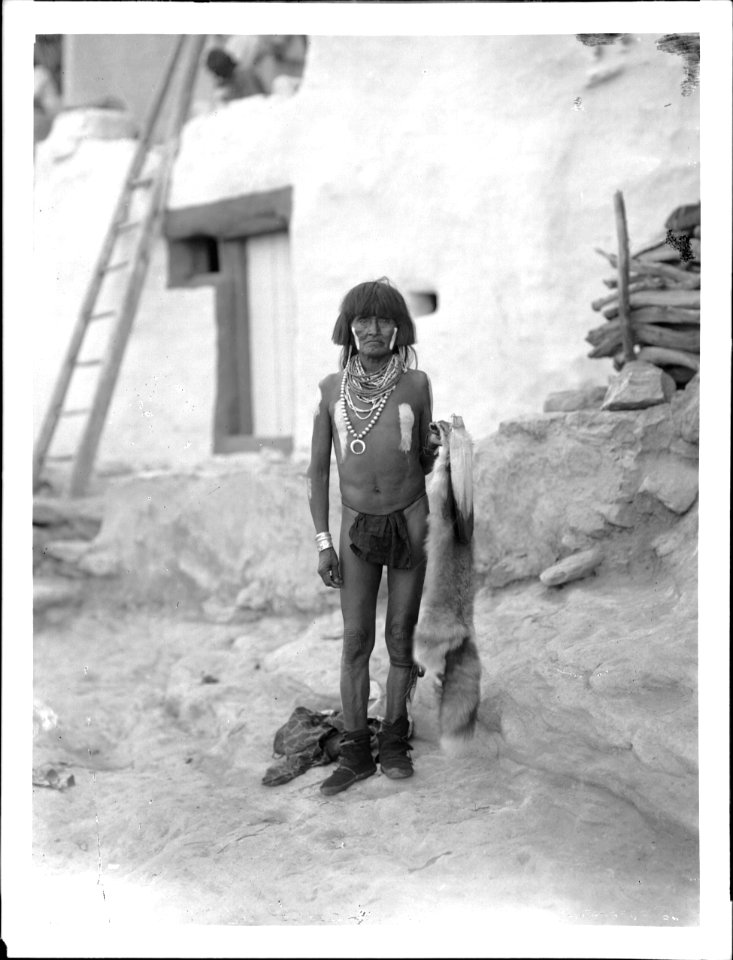 Hopi Snake priest at the pueblo of Walpi, Arizona, ca.1897 (CHS-4651)