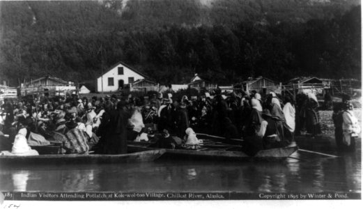 Indian visitors attending Potlatch at Kok-wol-too village, Chilkat River, Alaska LCCN2002716602