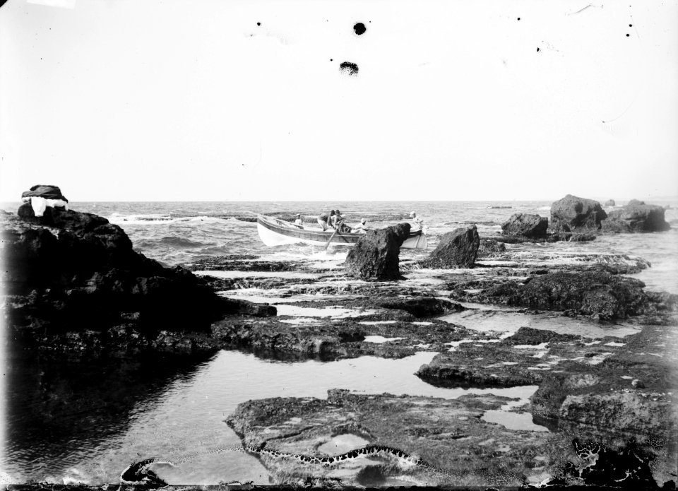 Jaffa (Joppa) and environs. Boat going through the rocks LOC matpc.07468