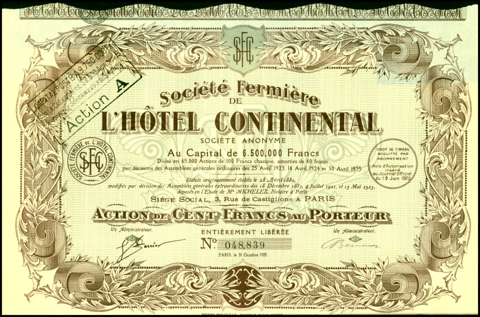 L'Hotel Continental 1925