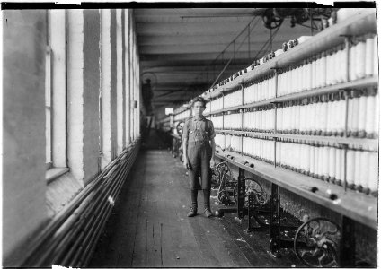 Jo Bodeon, a back-roper, in mule room. Chace Cotton Mill. Burlington, Vt. - NARA - 523191