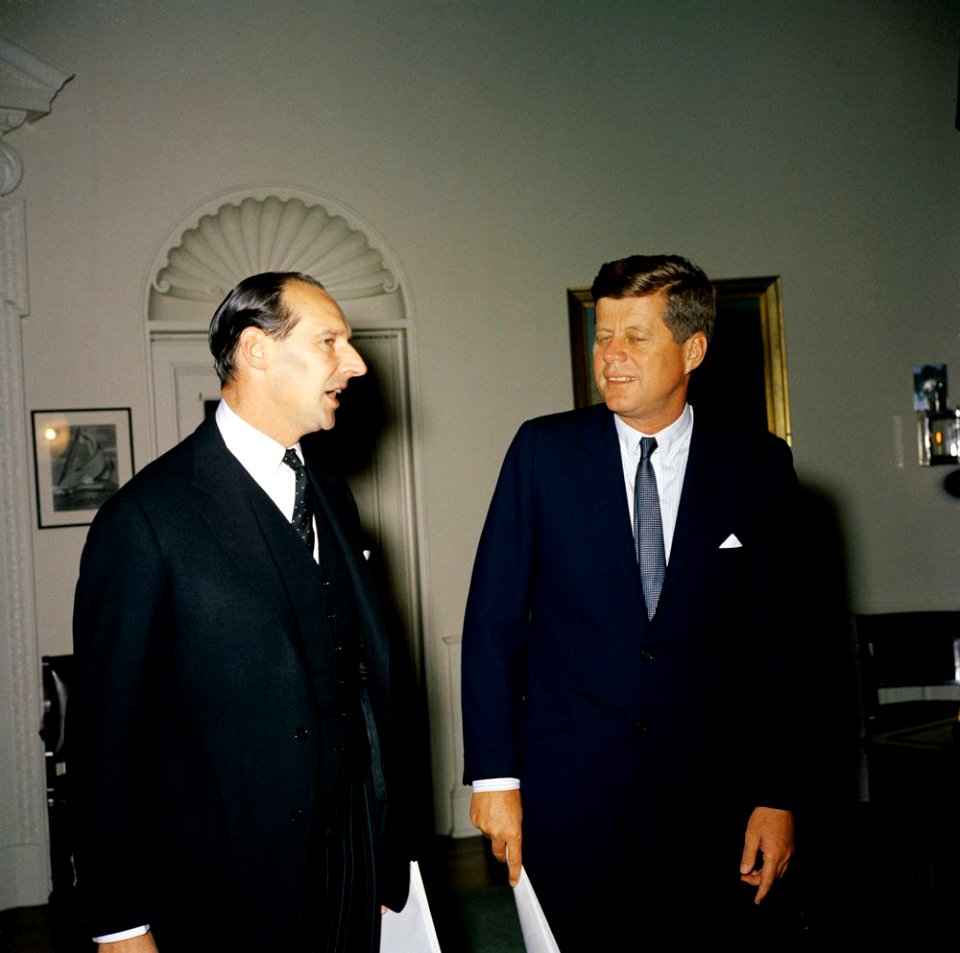 JFKWHP-KN-C19267 KN-C19267. President John F. Kennedy Meets with the Ambassador of Great Britain, Sir David Ormsby-Gore