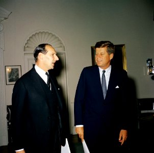 JFKWHP-KN-C19267 KN-C19267. President John F. Kennedy Meets with the Ambassador of Great Britain, Sir David Ormsby-Gore