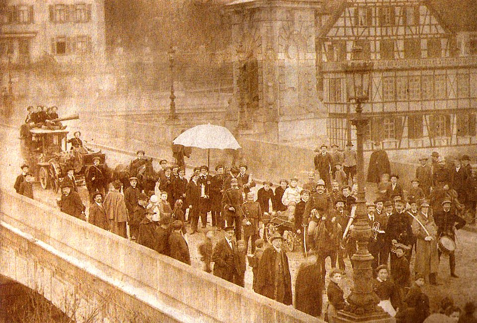 JW Hornung - Germania-Zug auf der Neckarbücke 11.1.1909