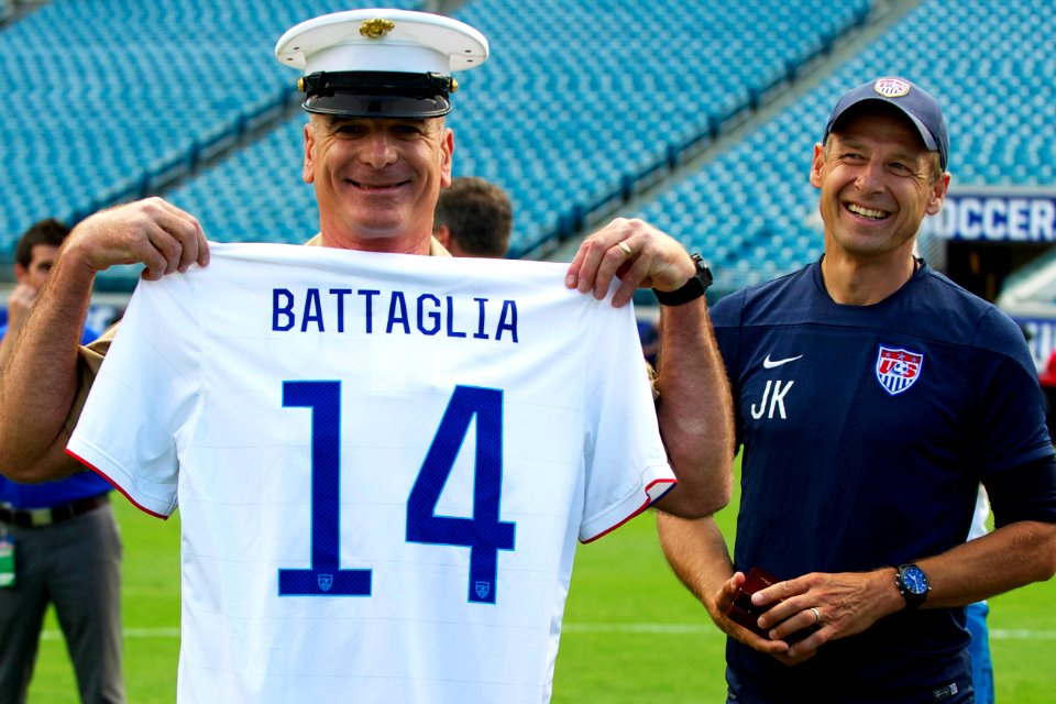 Jürgen Klinsmann with Sgt. Maj. Bryan B. Battaglia