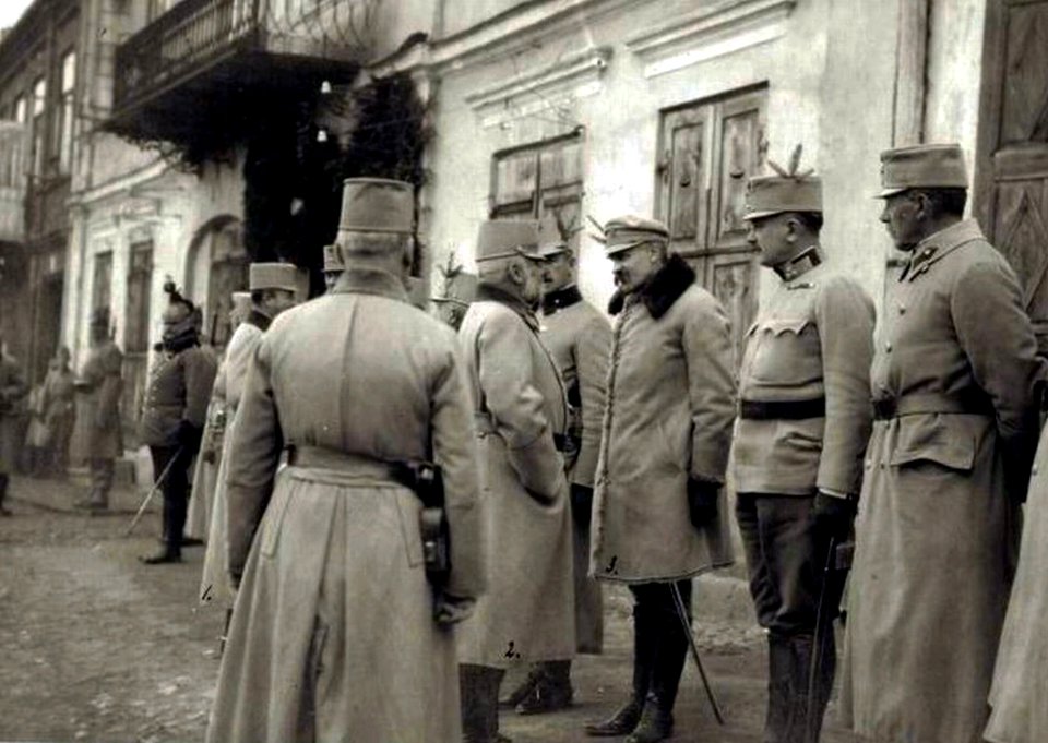 Jędrzejów. Rynek. Spotkanie Józefa Piłsudskiego z arcyksięciem Fryderykiem Habsburgiem, XII.1915