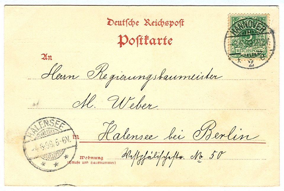 Karl F. Wunder PC Baustein für die Fortentwicklung der Kölle Stiftung. Kölle-Stift, Asyl für alte Frauen, Gartenkirchen-Gemeinde zu Hannover, Dieterichstrasse 11. Back Side